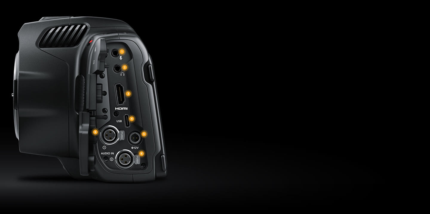 Side connections on the Blackmagic Pocket Cinema Camera 6K Pro