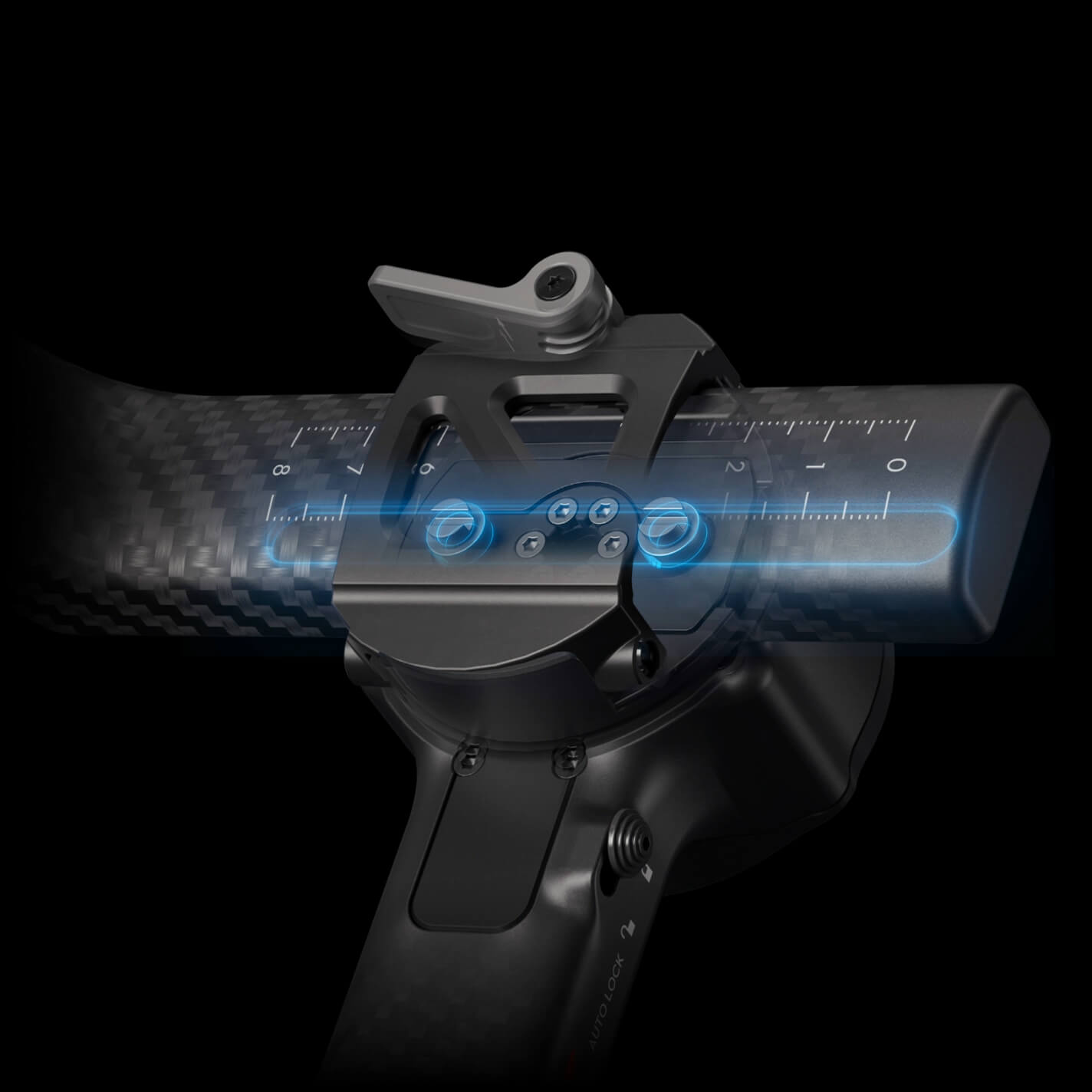 Balance scale and lock lever on the RS 4 Pro's carbon-fibre arm