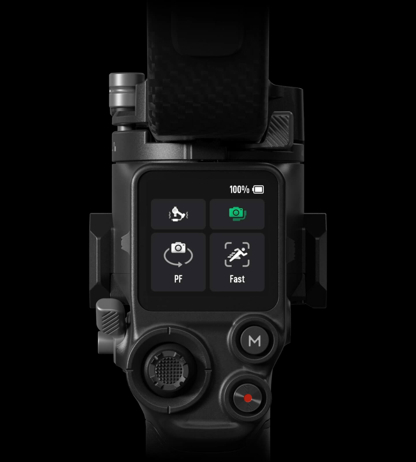 The RS 4 Pro grip touchscreen showing its mode menu