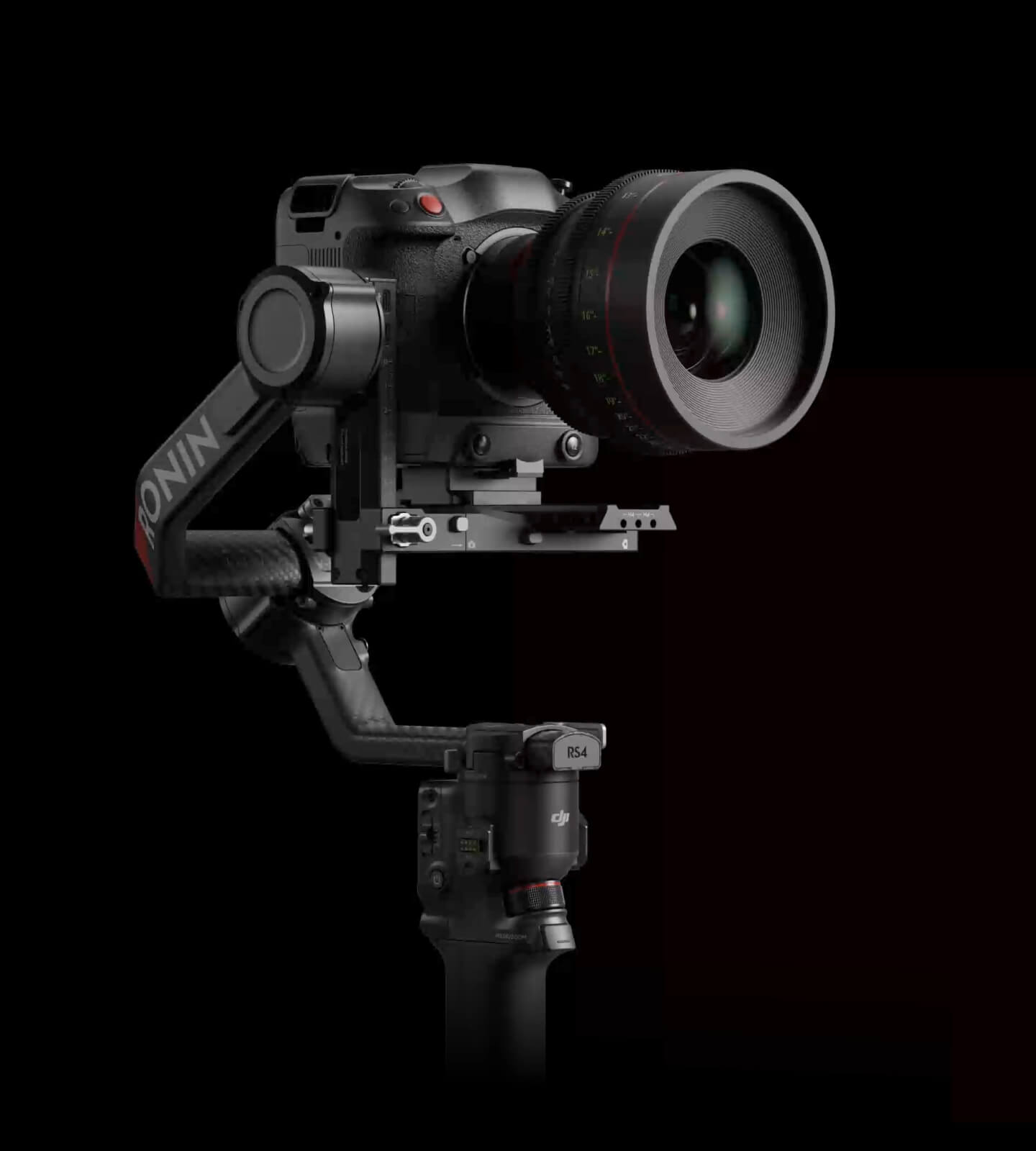 DJI RS 4 Pro carrying a cinema camera and lens
