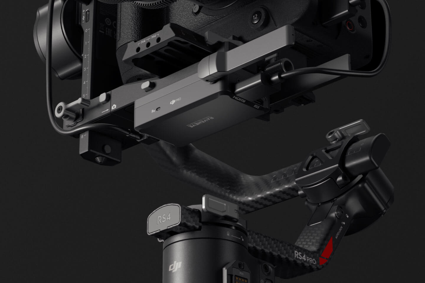DJI RS 4 Pro with an image transmitter mounted under the camera